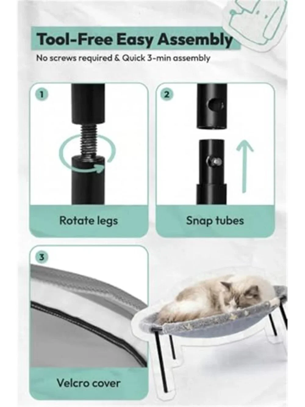 Elevated Cat Bed, Glow-in-The-Dark Fabric Cat Hammock Bed for Large Indoor